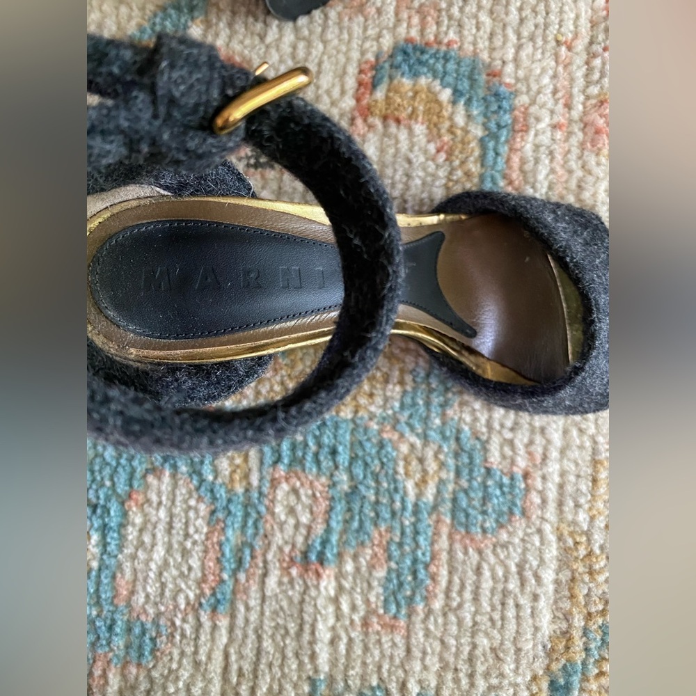 Marni Felt Wool Dark Grey Block Heel Sandals Size 37 - Picture 13 of 15
